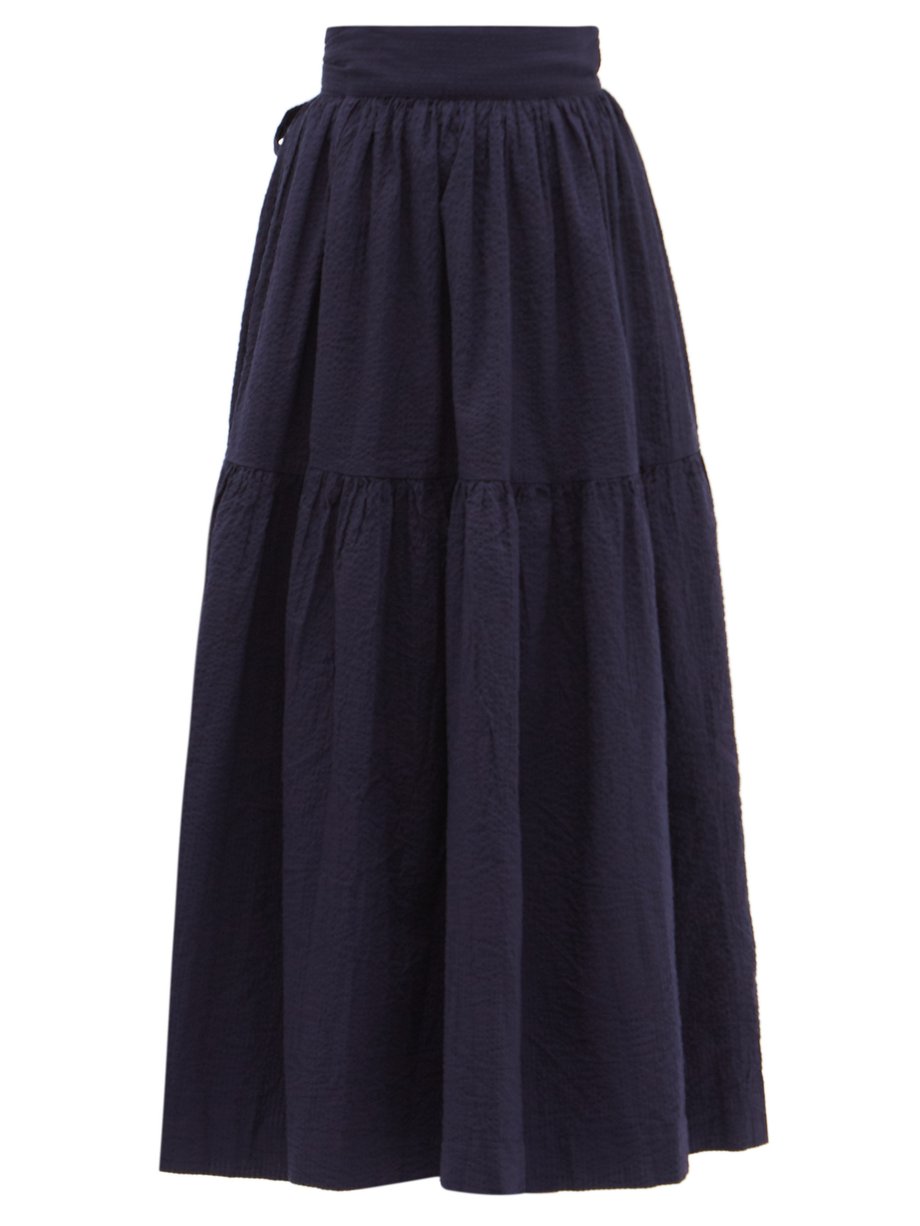 Navy Indo tiered cotton-seersucker skirt | Wiggy Kit | MATCHESFASHION AU