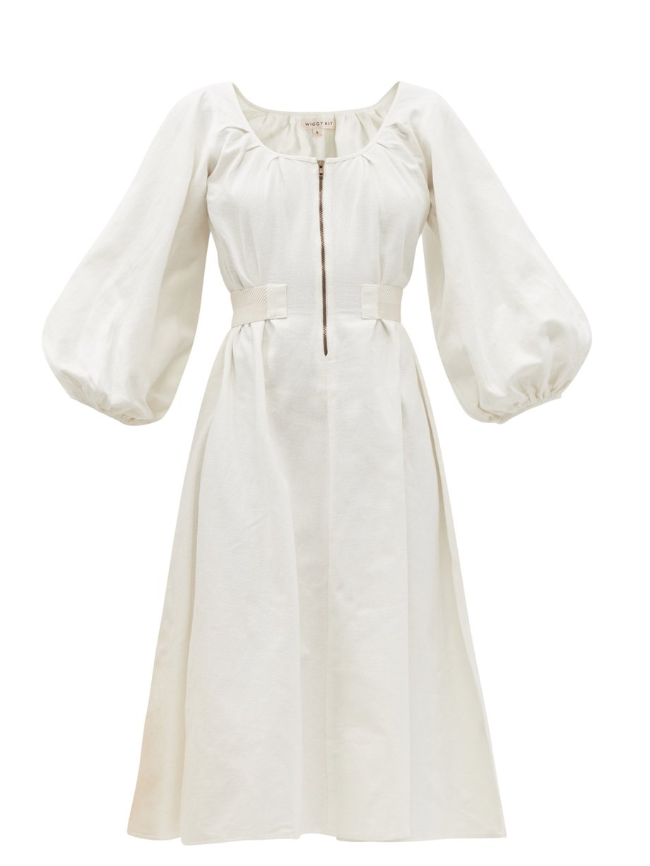 White Utility balloon-sleeve cotton-canvas dress | Wiggy Kit