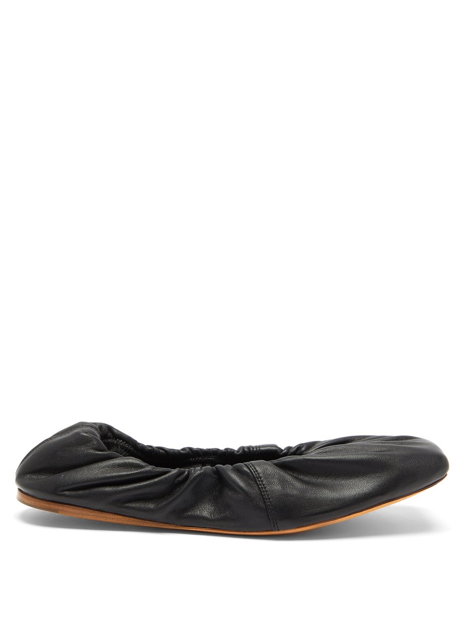 Black Gathered nappa-leather ballet flats | Ganni | MATCHESFASHION US