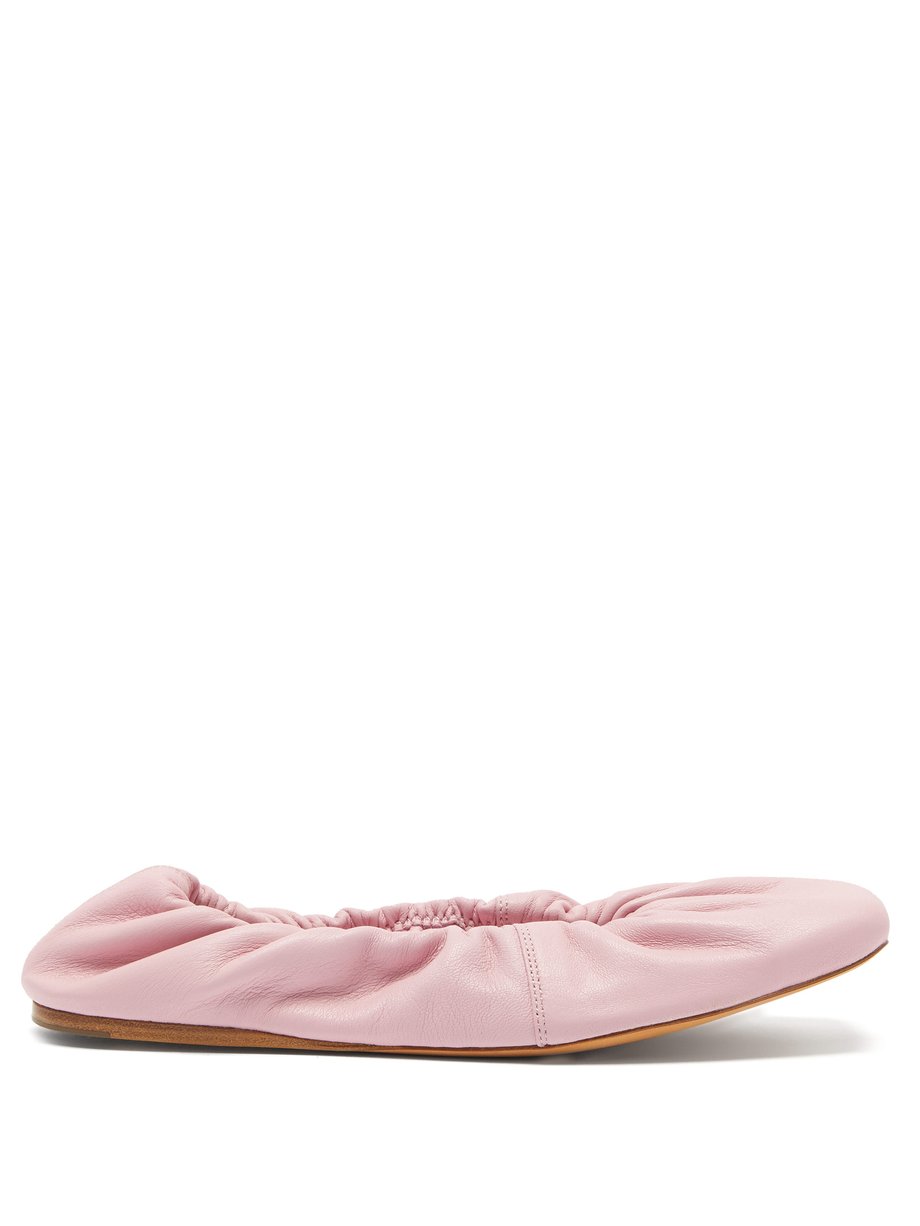 Pink Square-toe elasticated leather ballet flats | Ganni