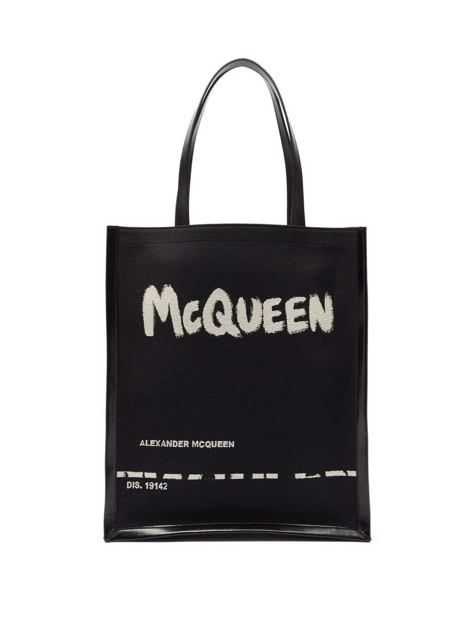 Alexander McQueen アレキサンダー マックイーン グラフィティロゴ キャンバス＆レザートートバッグ ブラック
