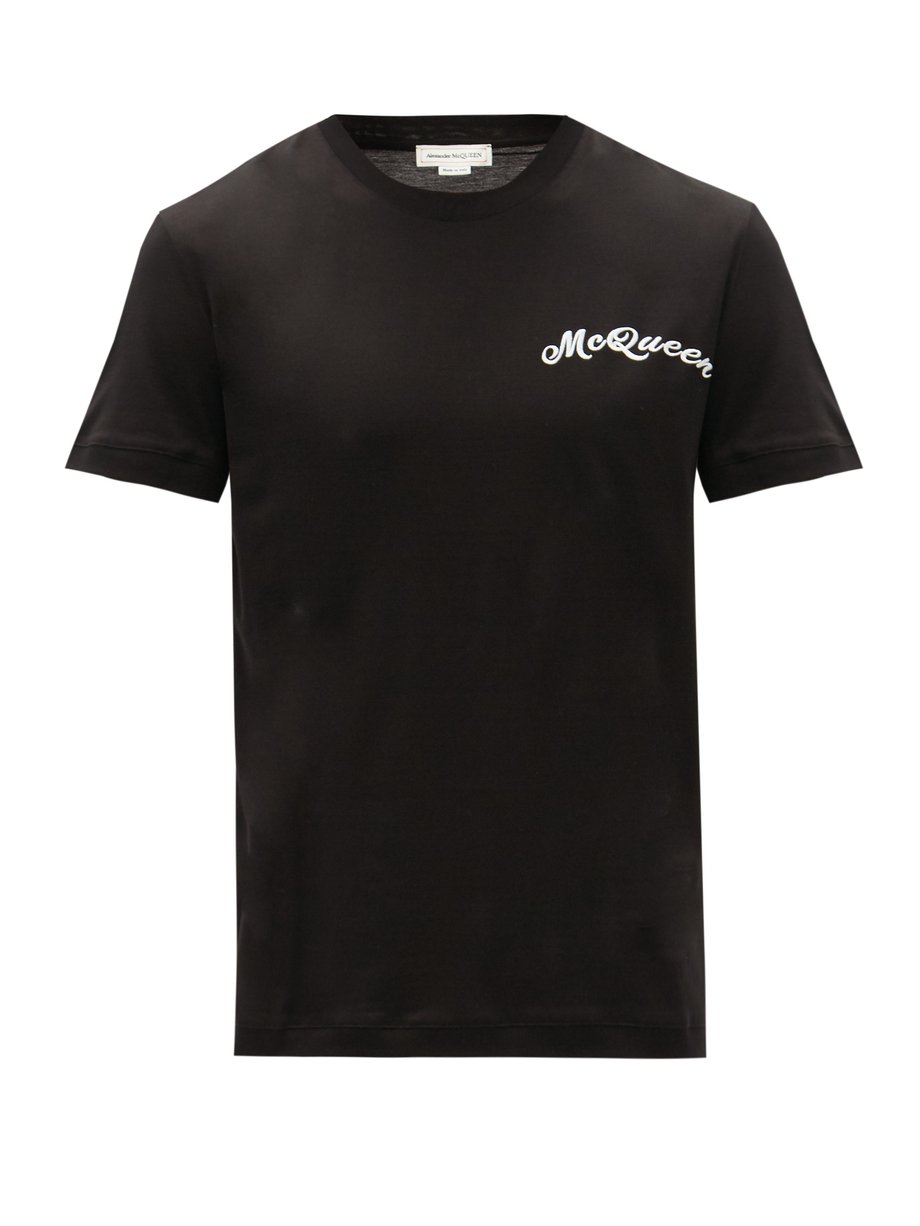 Black Logo-embroidered cotton-jersey T-shirt | Alexander McQueen ...