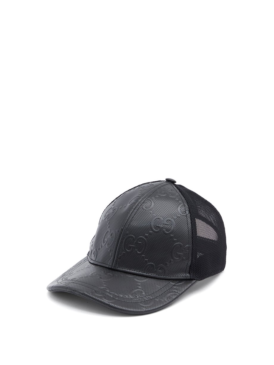 Black GG-embossed leather and mesh cap 