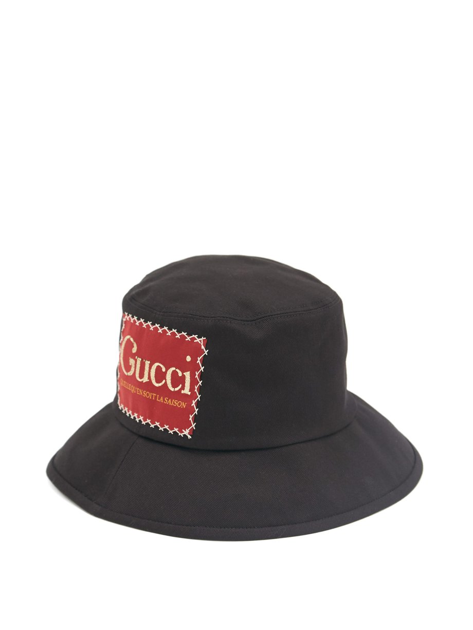 Black Logo Patch Cotton Twill Bucket Hat Gucci Matchesfashion Uk
