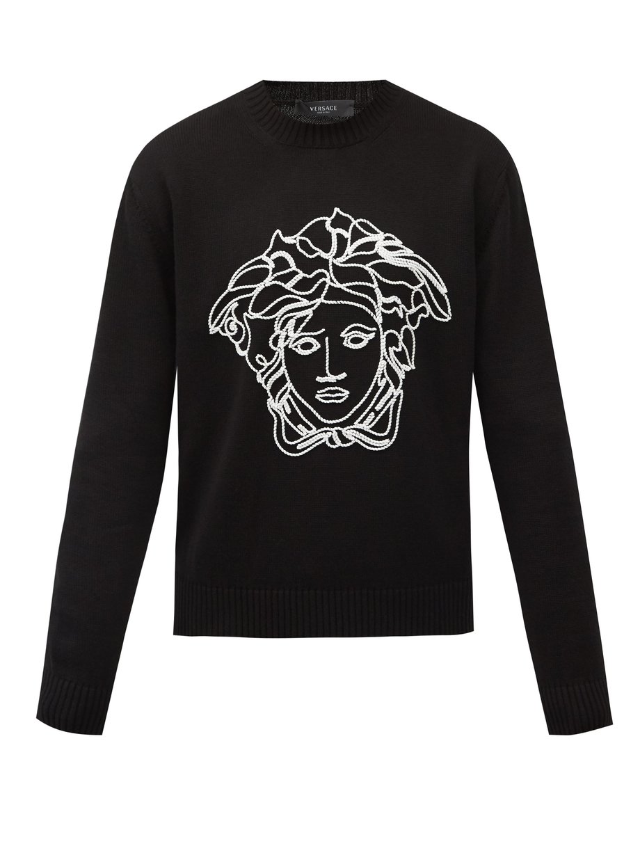 Black Medusa-embroidered wool sweater | Versace | MATCHESFASHION UK