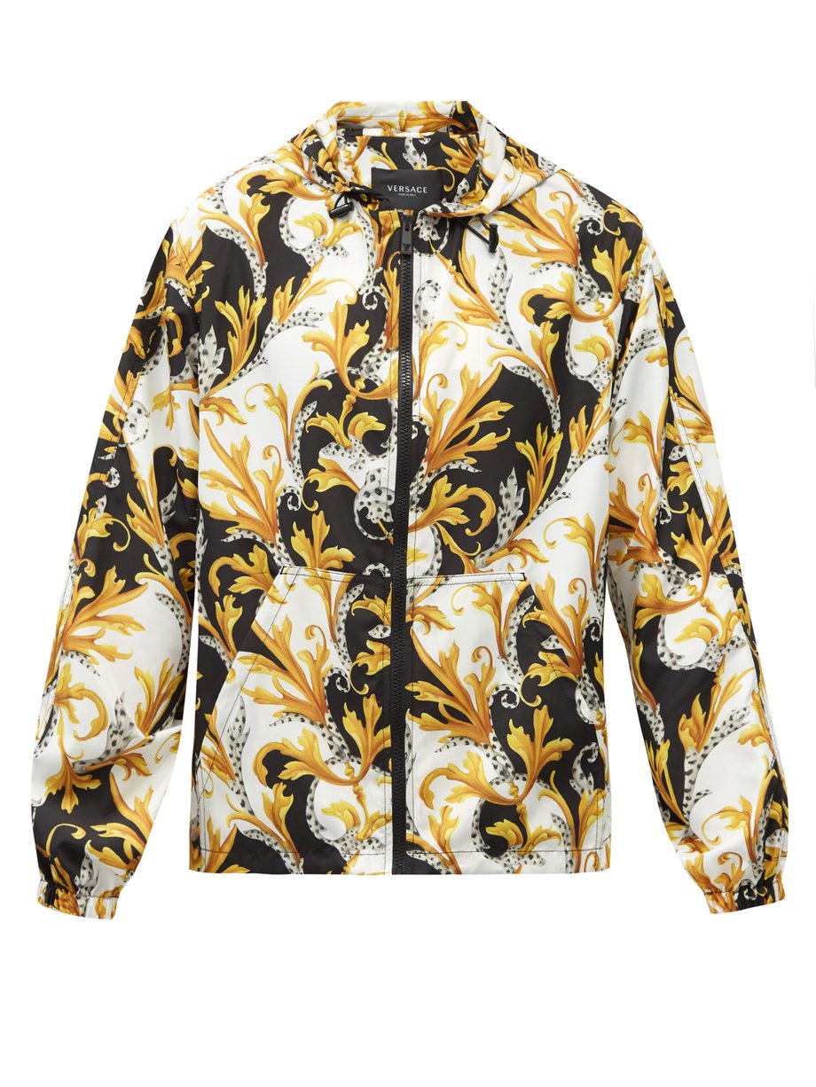 Baroque-print hooded windbreaker jacket 