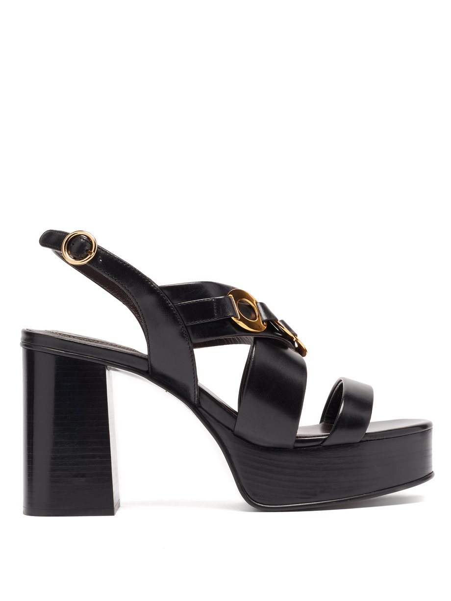 Black Chain-link leather platform sandals | See By Chloé ...