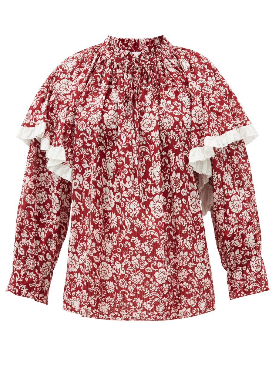 Red Floral-print cotton-voile blouse | See By Chloé | MATCHESFASHION AU