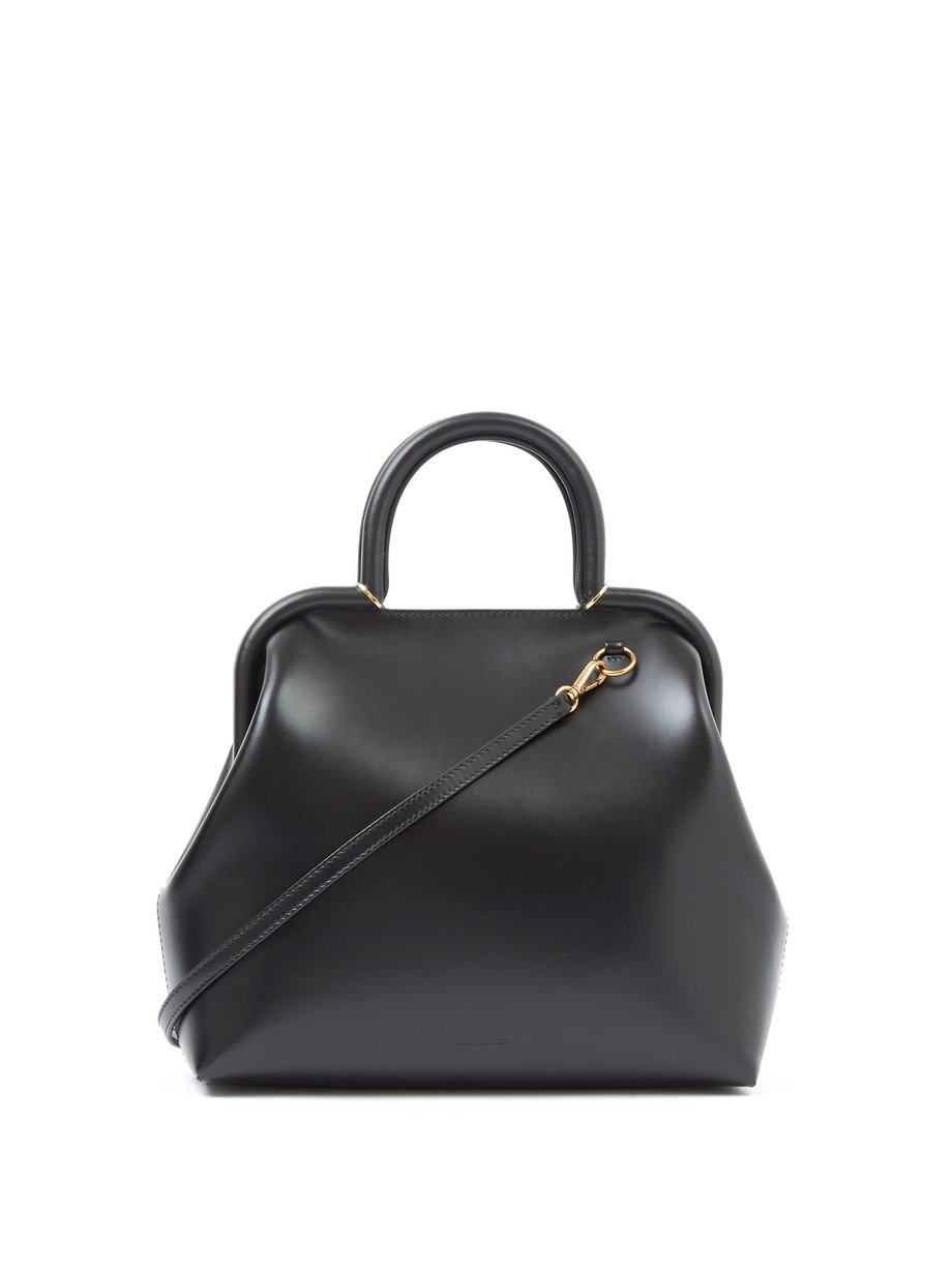 Black Logo-debossed small top-handle leather handbag | Jil Sander ...