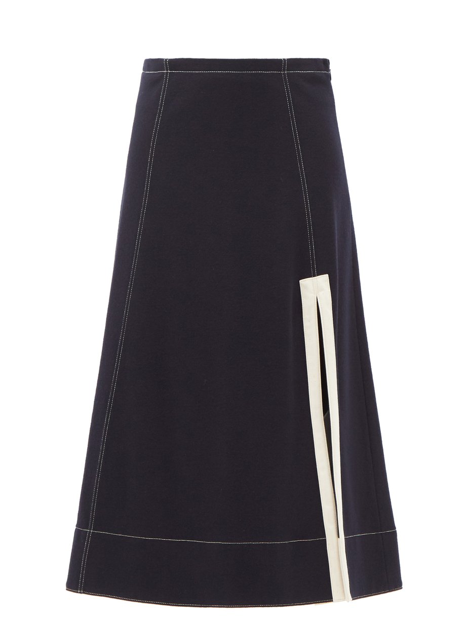Navy Side-slit A-line wool midi skirt | Jil Sander | MATCHESFASHION US