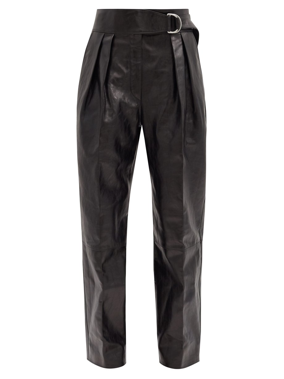 Black Napoleon pleated leather wide-leg trousers | Jil Sander ...