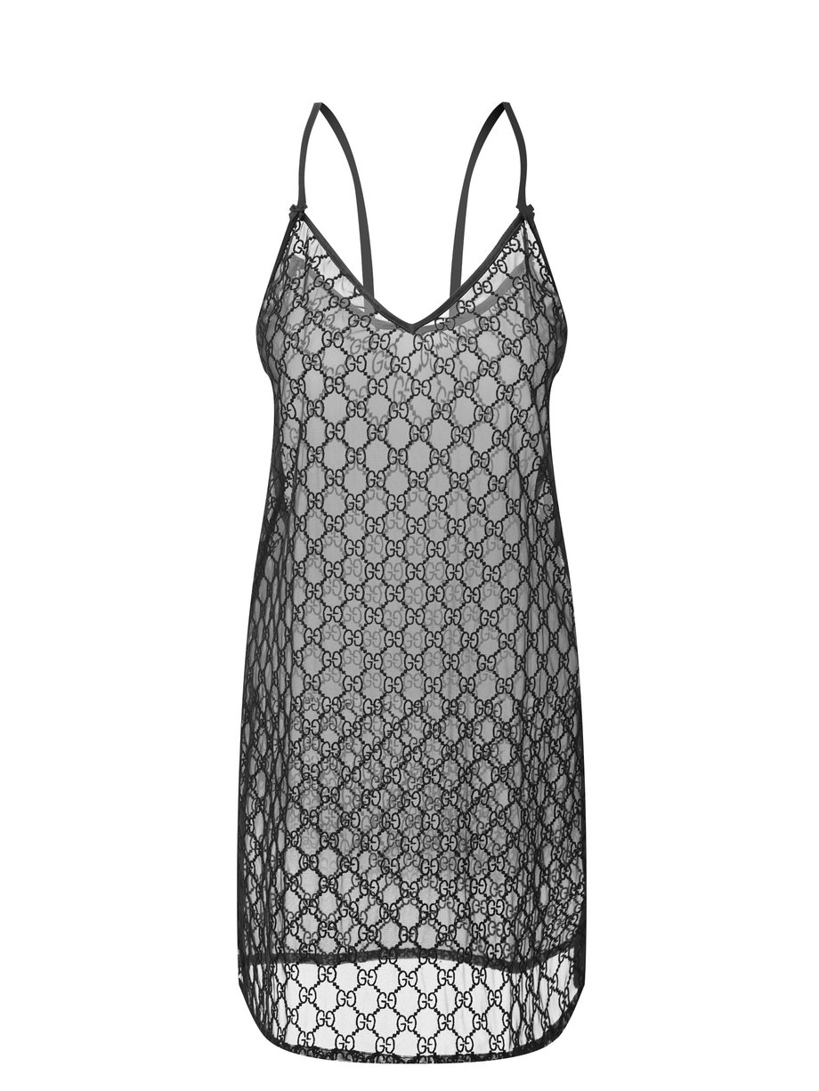 GG-jacquard mesh slip dress Black Gucci ...