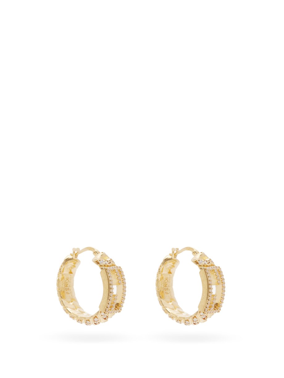 Metallic F-logo crystal hoop earrings | Fendi | MATCHESFASHION AU