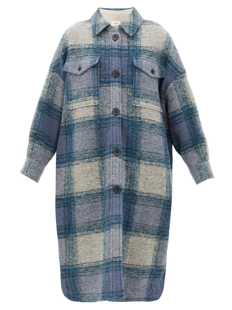 Blue multi Gabrion single-breasted checked wool-blend coat | Isabel ...