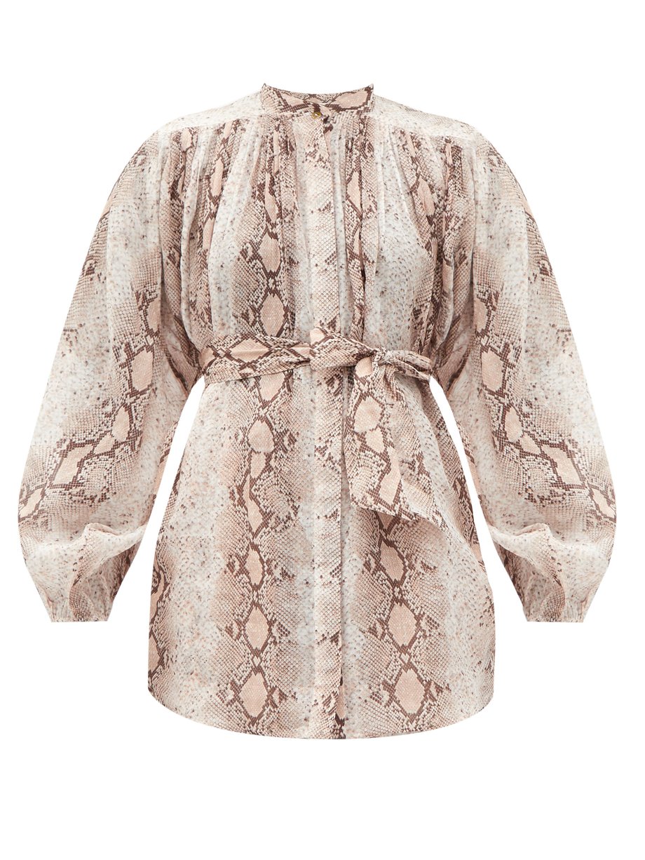 Print Bellitude batwing-sleeve snake-print ramie blouse | Zimmermann ...