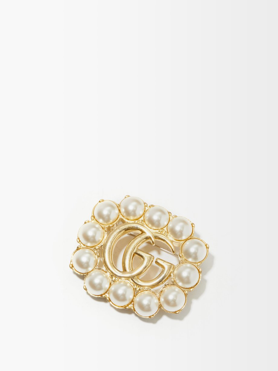 Metallic GG pearl-embellished brooch | MATCHESFASHION US
