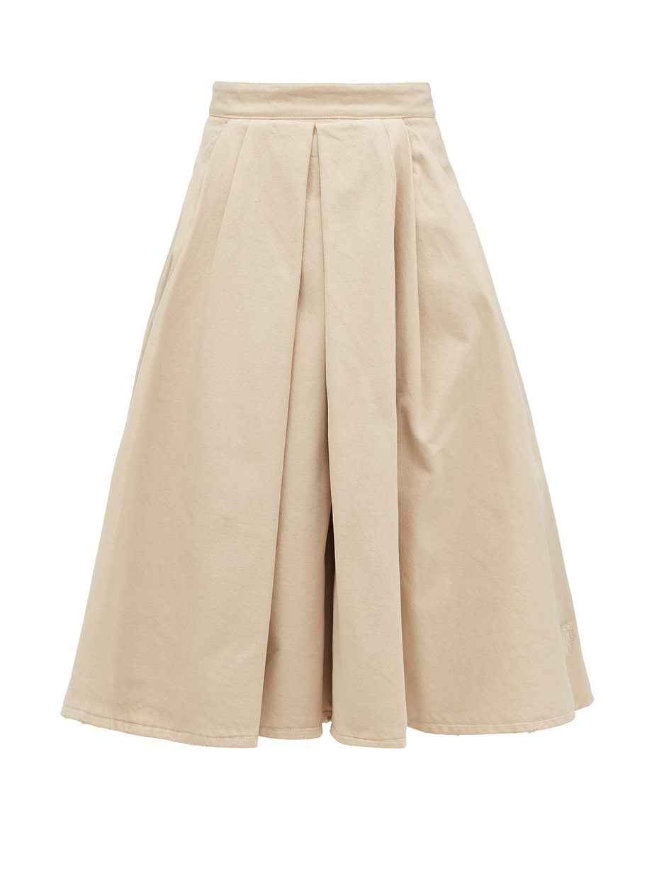 Neutral Box-pleated denim midi skirt | Prada | MATCHESFASHION US