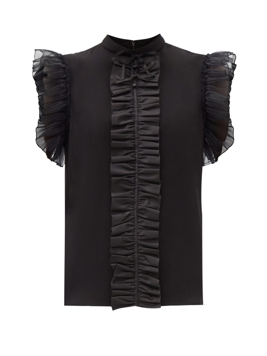 Ruffled silk blouse Black Gucci 