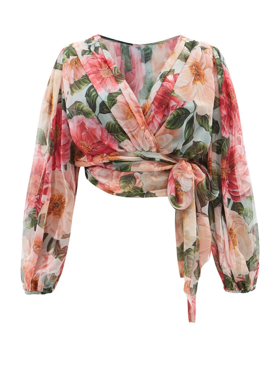 Pink print Camelia floral-print silk wrap blouse | Dolce & Gabbana ...