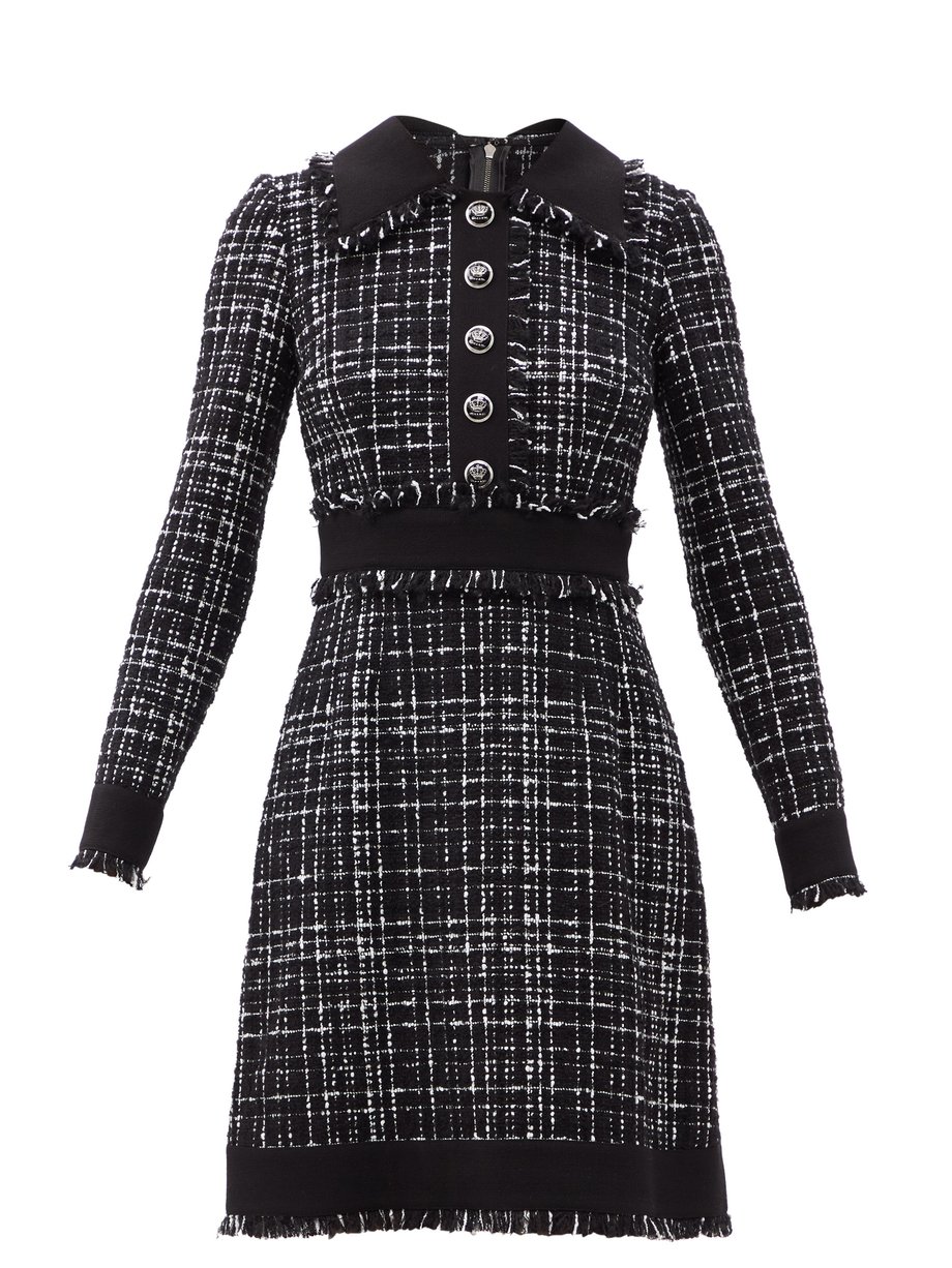Black Eyelash-fringed tweed mini dress | Dolce & Gabbana ...