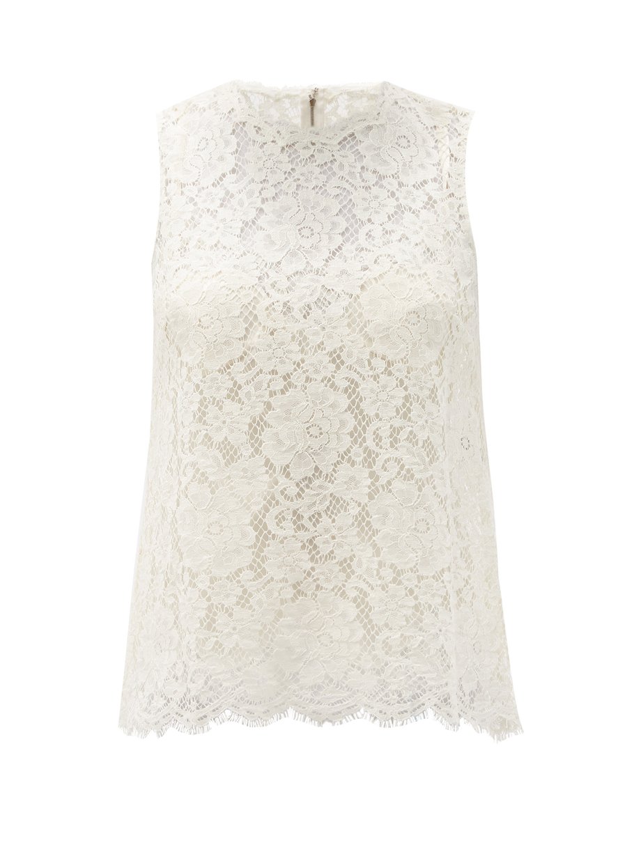 White Cordonetto-lace cotton-blend top | Dolce & Gabbana ...