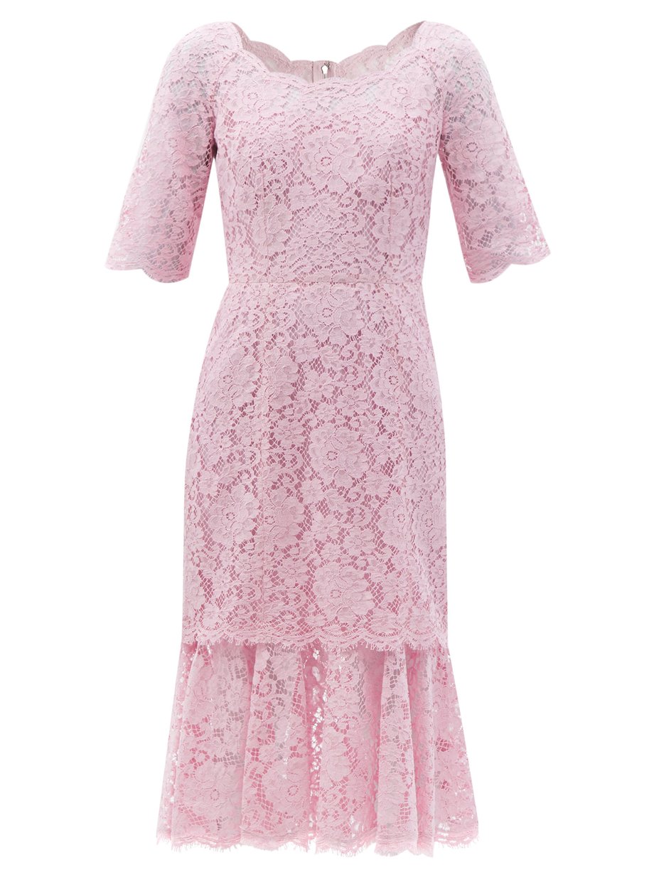 Dolce & Gabbana ドルチェ＆ガッバーナ フルート コルドネットレース ドレス ピンク｜MATCHESFASHION（マッチズ