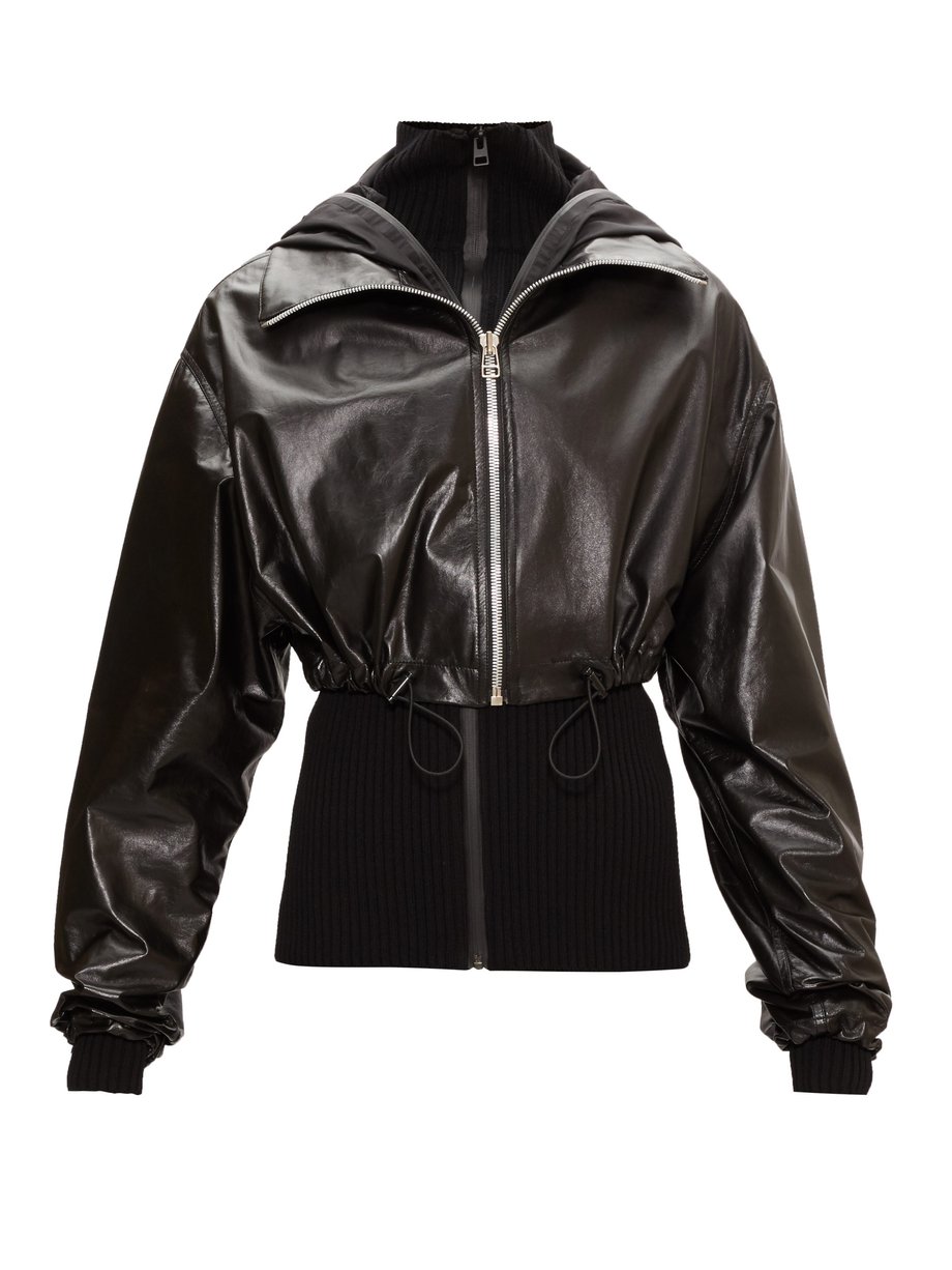 Black Layered cropped leather jacket | Bottega Veneta | MATCHESFASHION US