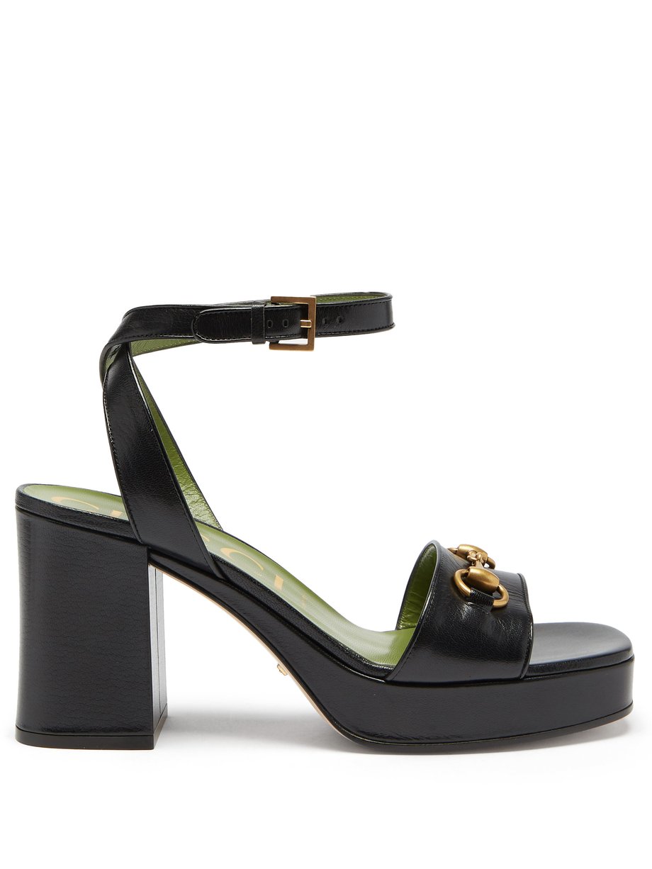 Black Houdan Horsebit leather platform sandals | Gucci | MATCHESFASHION US