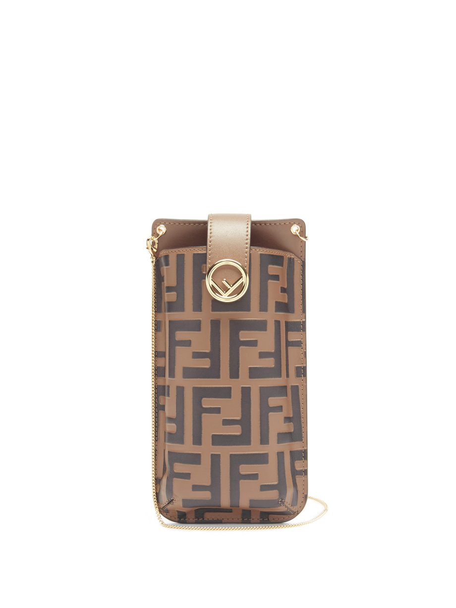FF-logo print leather phone pouch Brown 