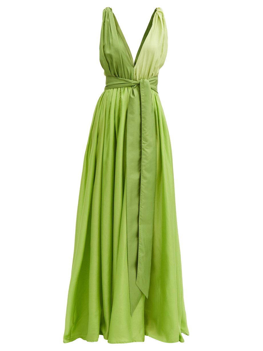 Green Adonis V-neck silk-habotai maxi dress | Kalita | MATCHESFASHION UK