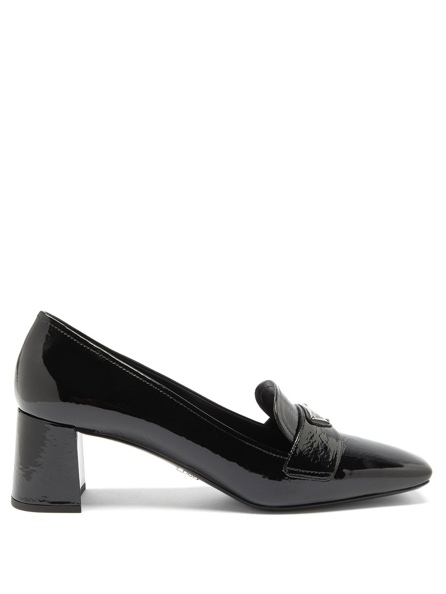 Black Triangle-plaque square-toe leather loafers | Prada ...