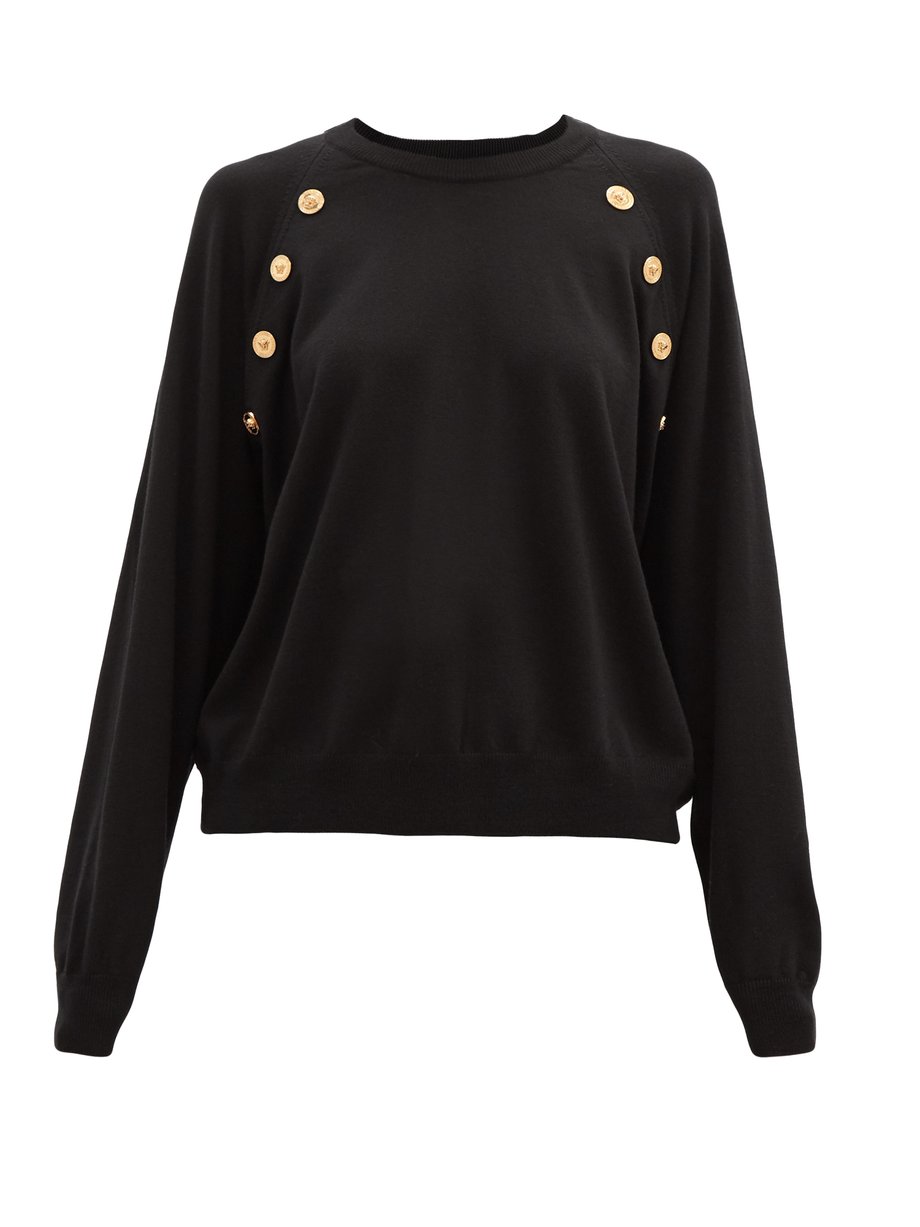Black Medusa-button wool sweater | Versace | MATCHESFASHION US