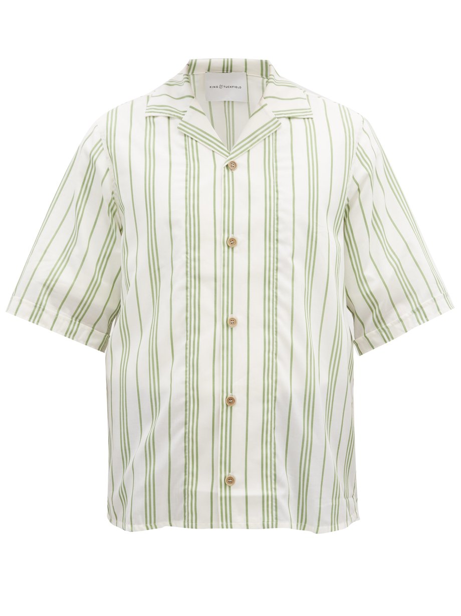 White Cuban-collar striped cotton-blend shirt | King & Tuckfield | MATCHESFASHION US