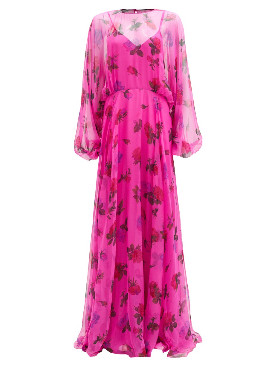 Print Balloon-sleeve floral-print silk-organza gown | Valentino ...