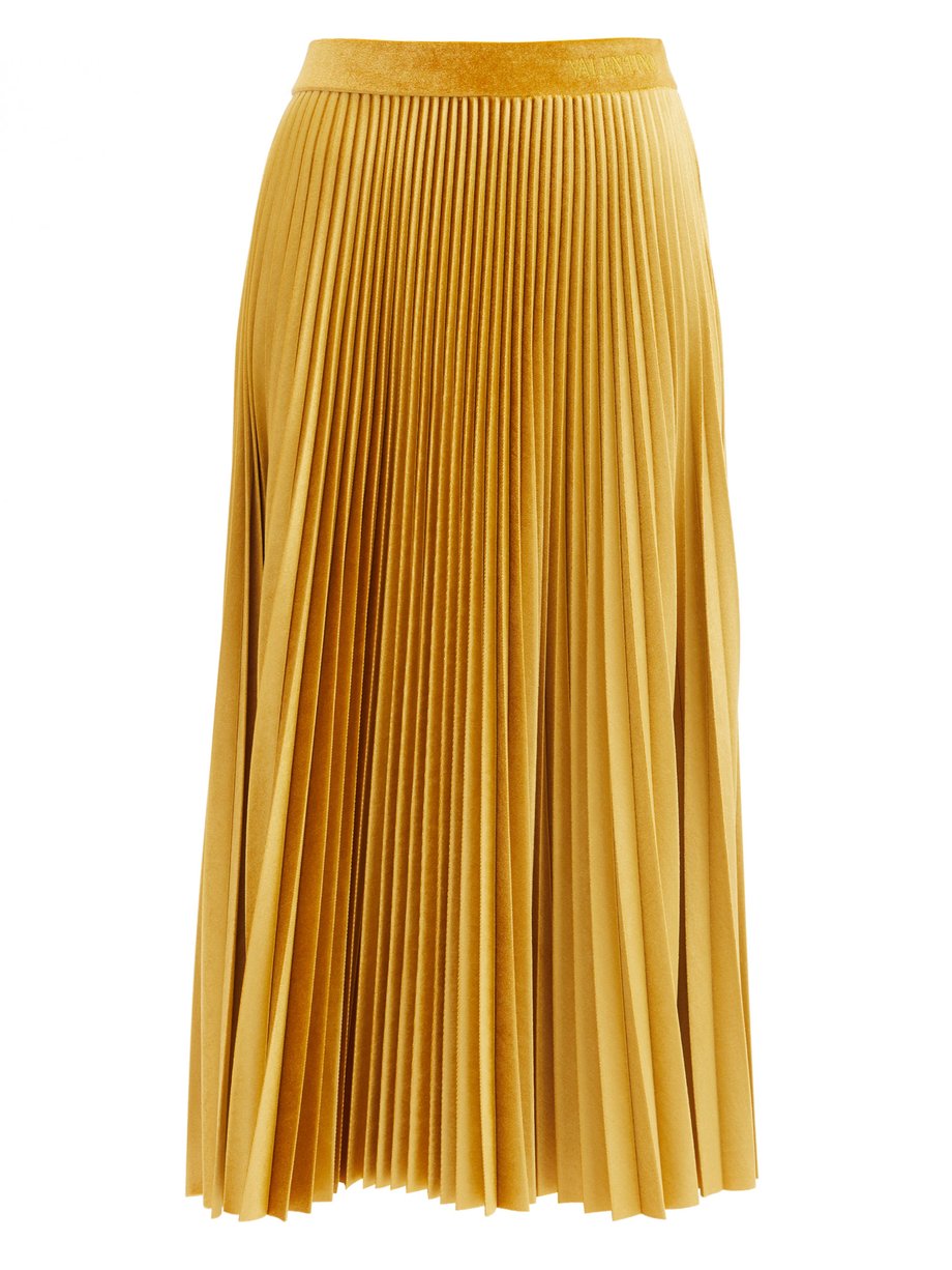Metallic Logo-embroidered pleated velvet-jersey midi skirt | Valentino ...