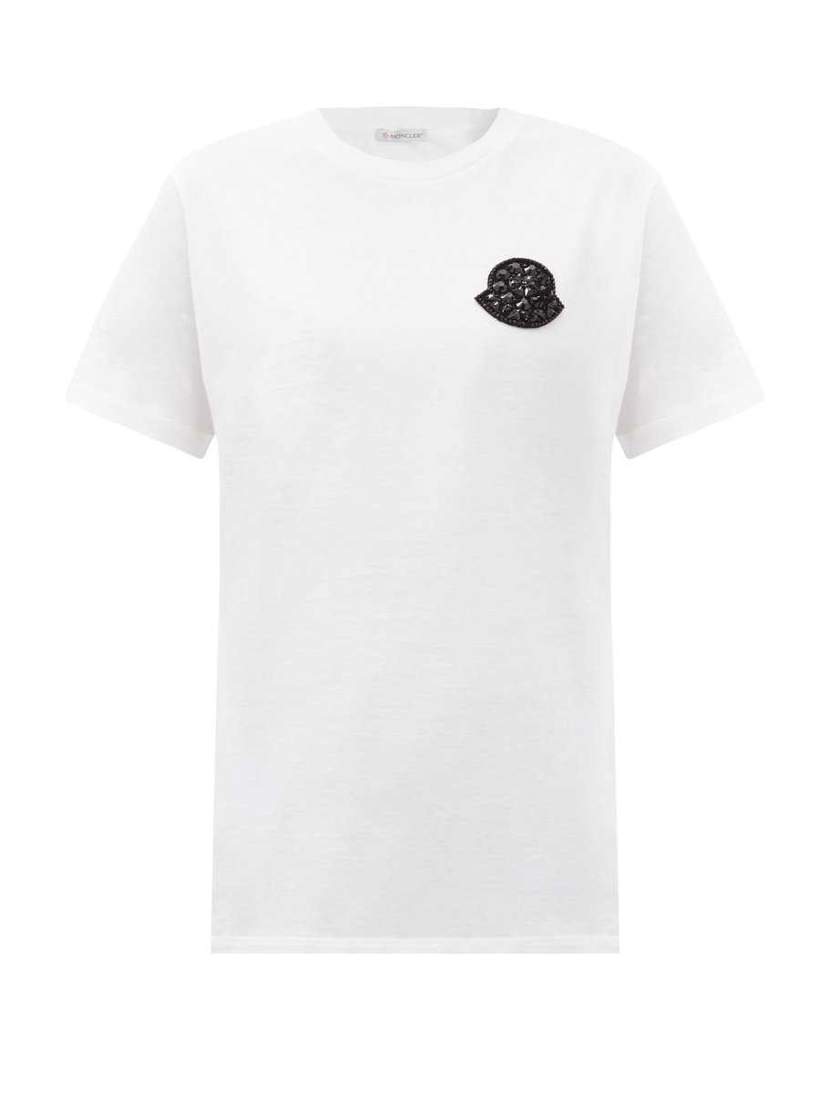 White Crystal logo-appliqué cotton-jersey T-shirt | Moncler ...