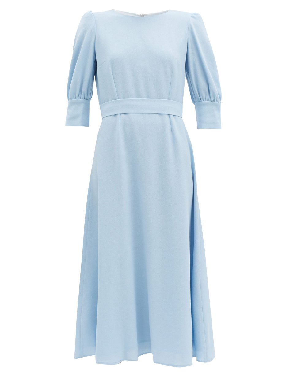 Blue Kane bishop-sleeve wool-crepe midi dress | Goat | MATCHESFASHION AU