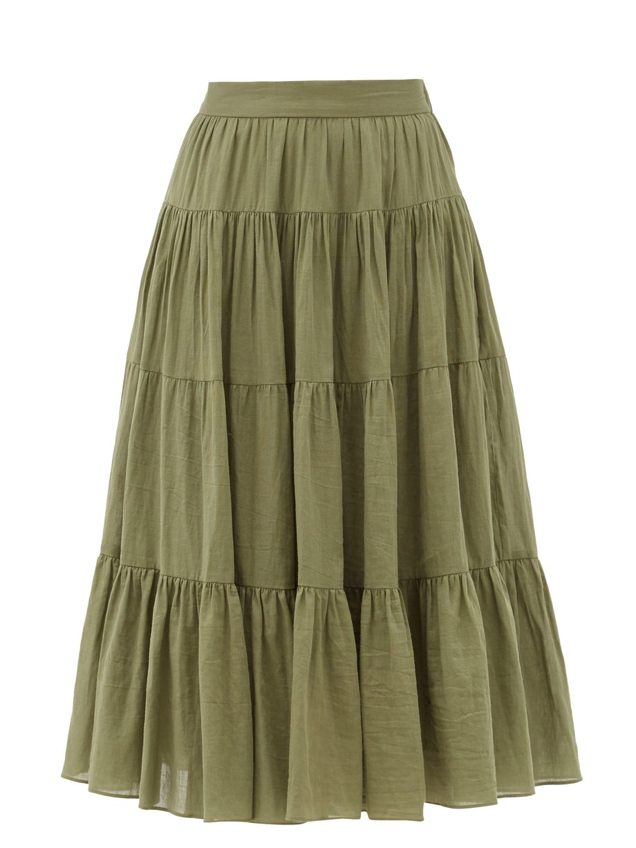 Green Fontelli tiered organic-cotton midi skirt | Loup Charmant ...