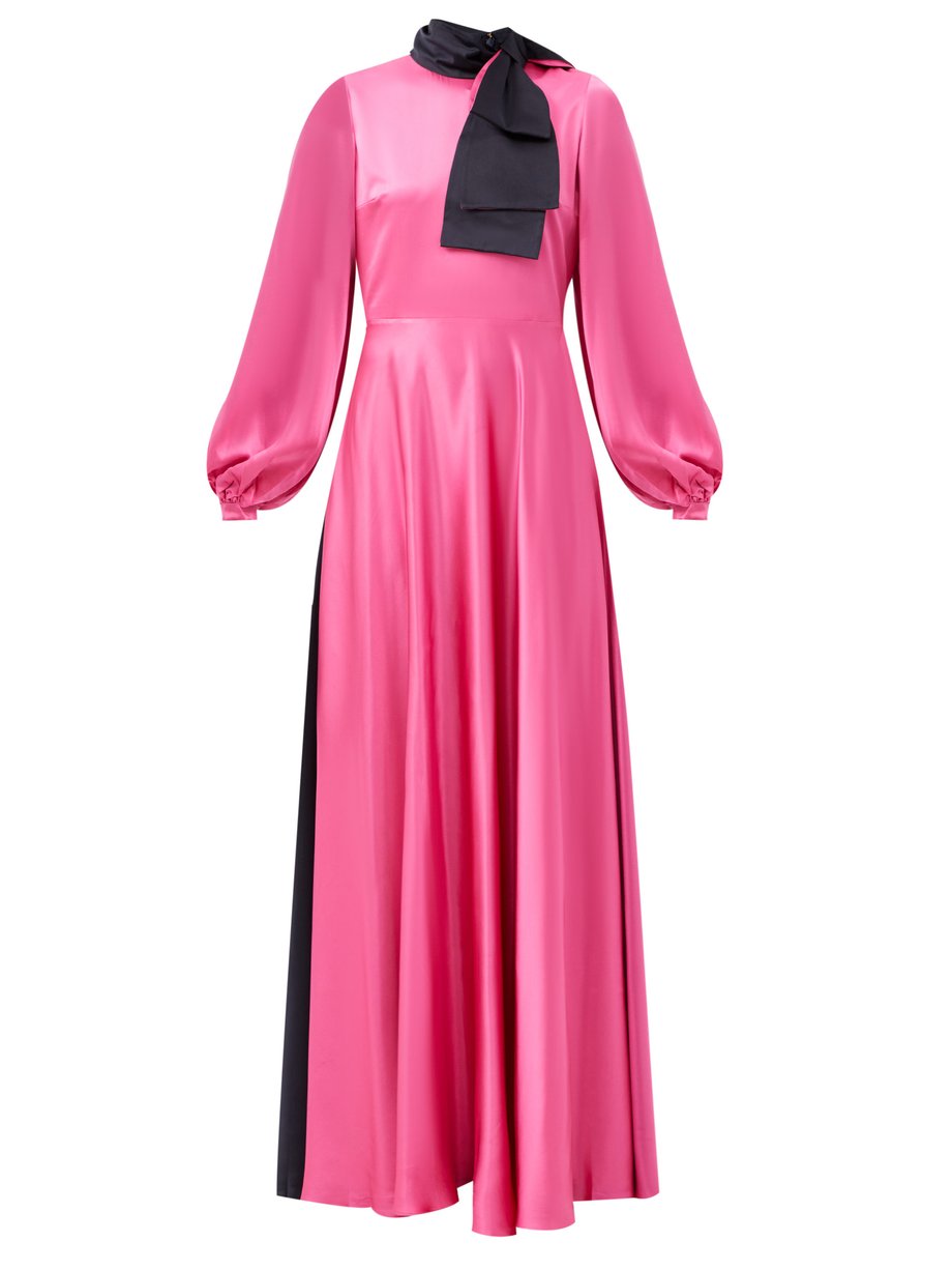 Pink Lela bow-collar silk-satin dress | Roksanda | MATCHESFASHION US
