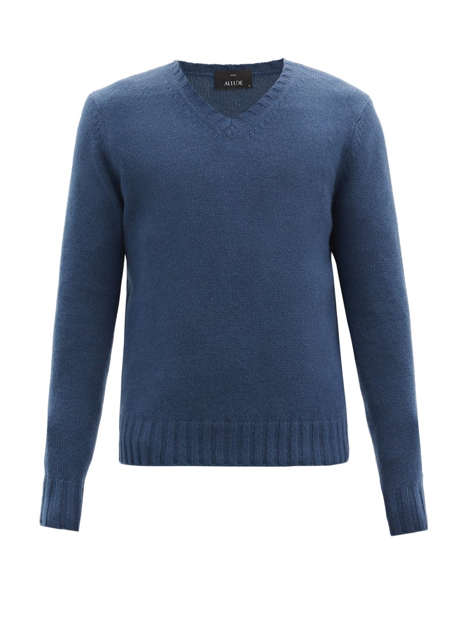 Blue V-neck cashmere sweater | Allude | MATCHESFASHION US
