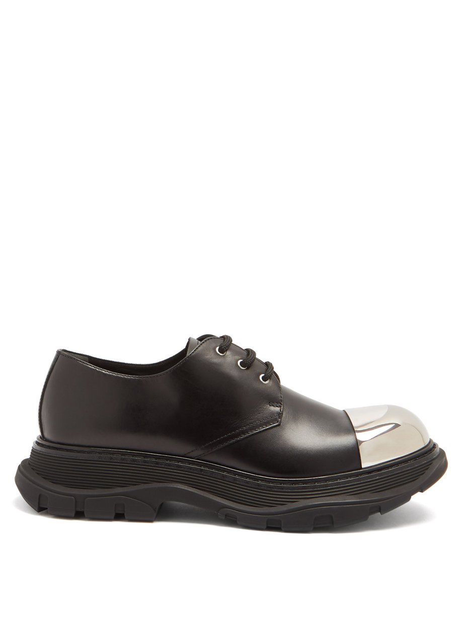 Black Tread metal toe-cap leather Derby shoes | Alexander McQueen ...