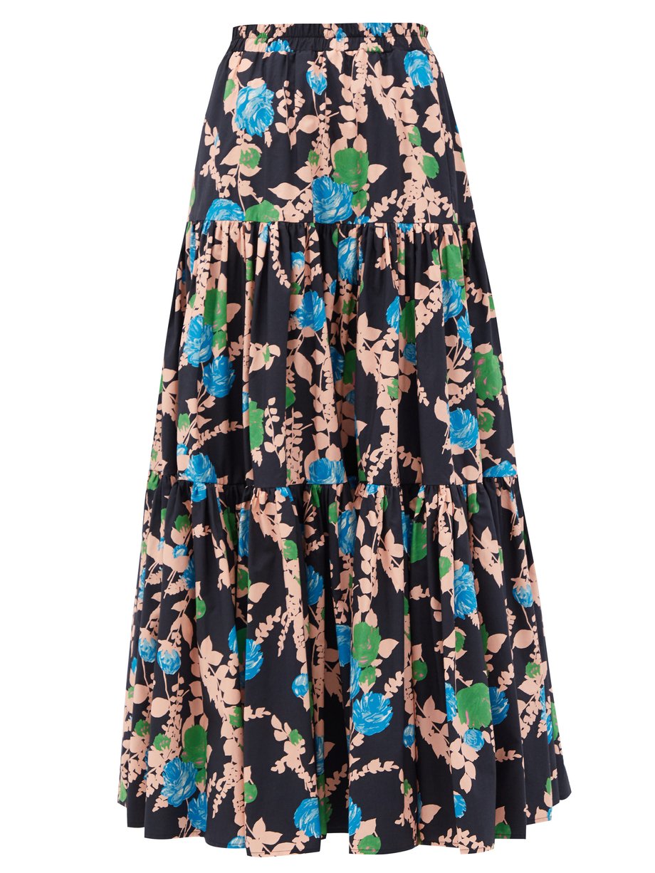 Black Big Skirt floral-print cotton-poplin maxi skirt | La DoubleJ ...