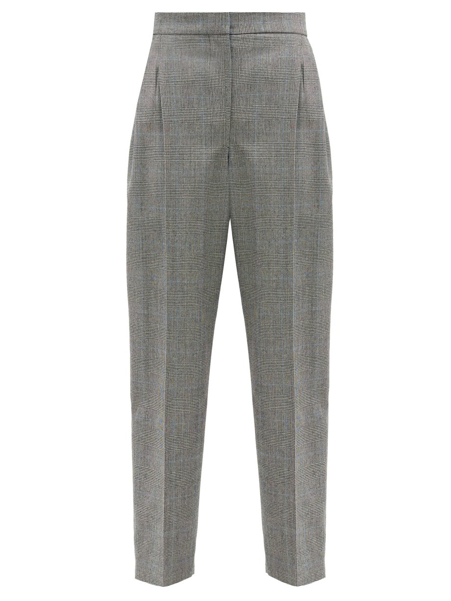 Grey Prince of Wales-check wool-blend twill trousers | Alexander ...