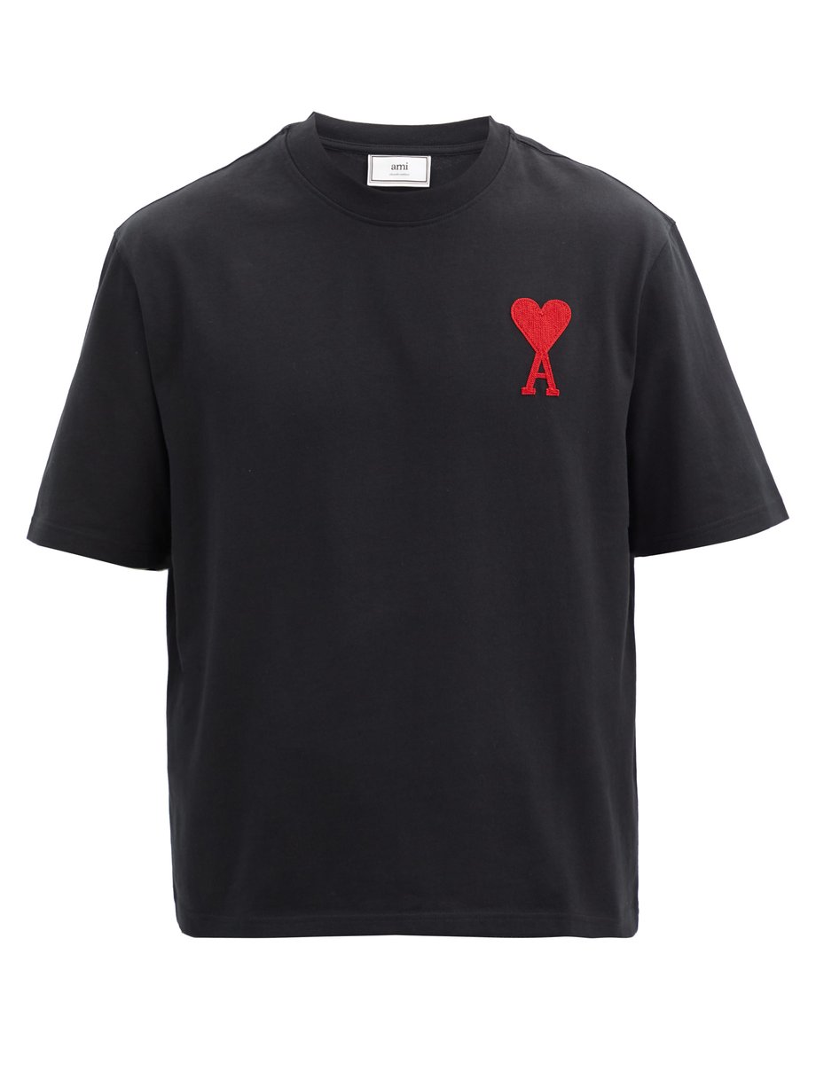 AMI Black Ami de Cœur logo-embroidered cotton-jersey T-shirt | 매치스패션 ...
