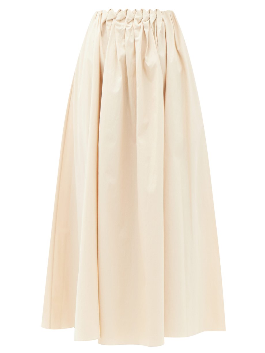 White Allegra smocked-waist cotton-poplin midi skirt | Roksanda ...