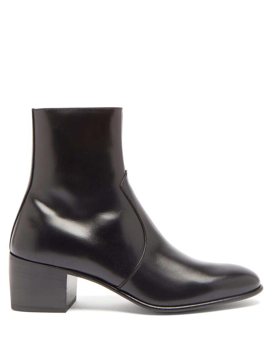 Black James block-heel leather ankle boots | Saint Laurent ...