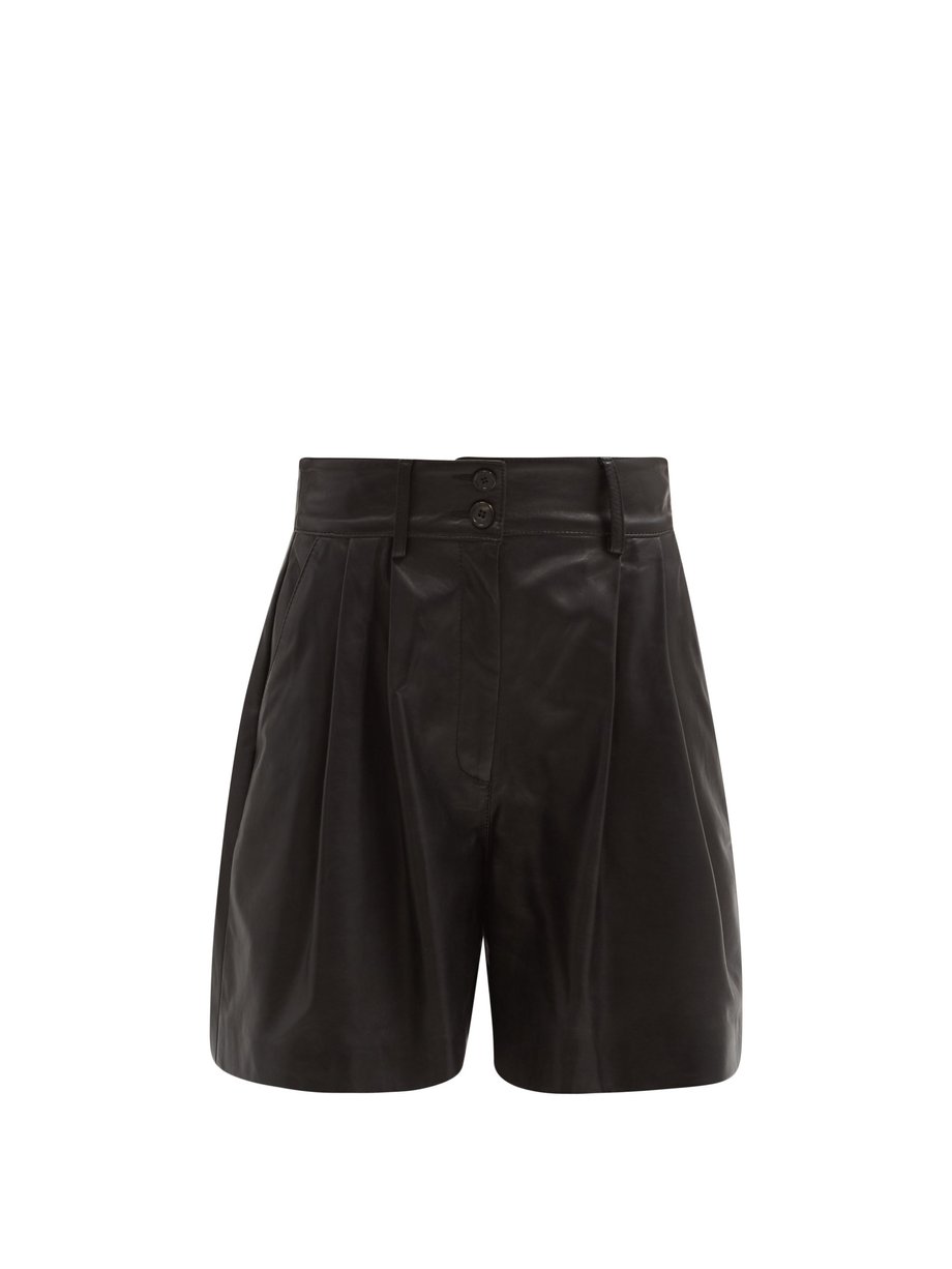 Black High-rise pleated leather suit shorts | Dolce & Gabbana ...