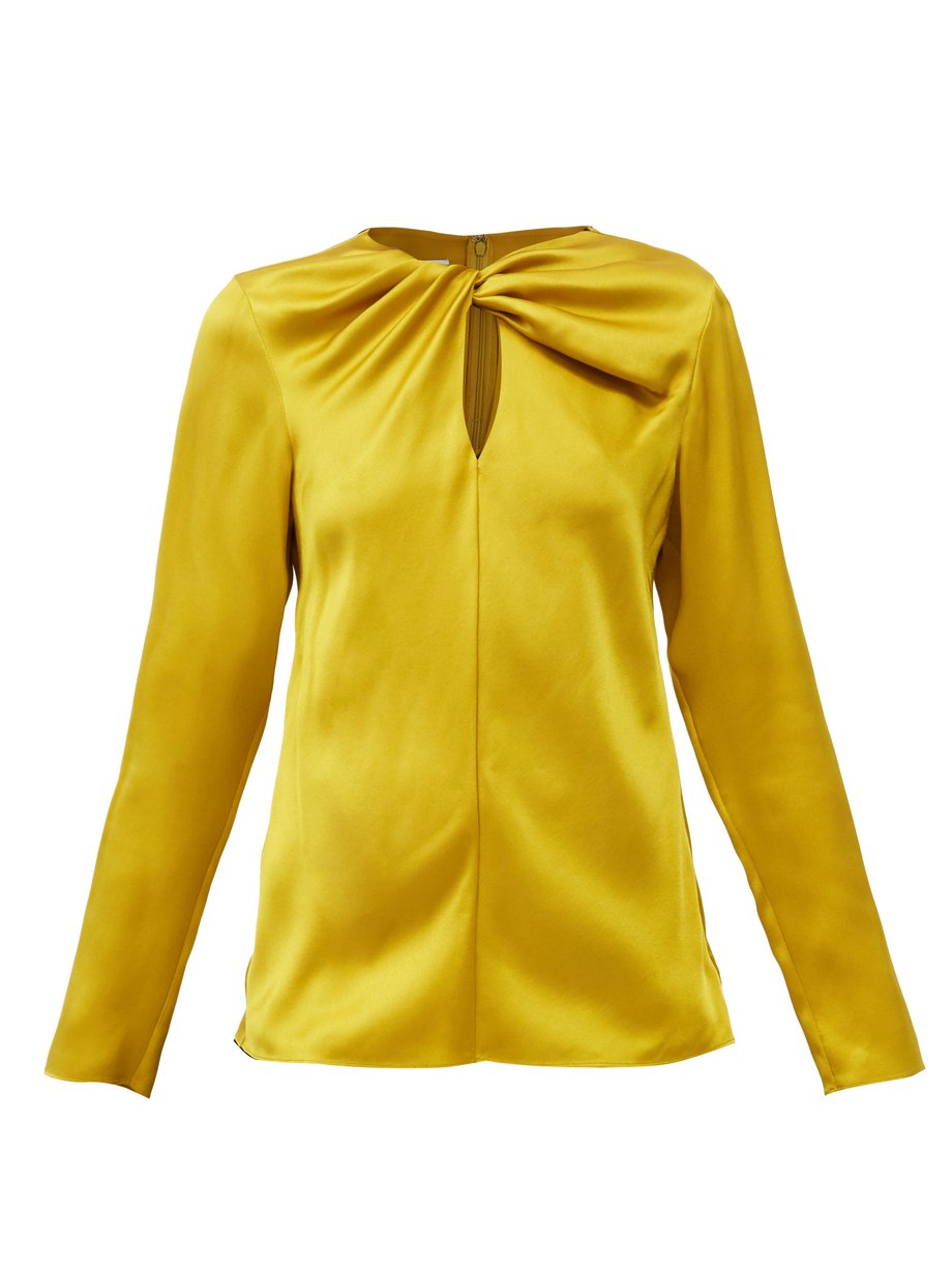 Yellow Twisted keyhole-neck silk-satin blouse | Giambattista Valli ...