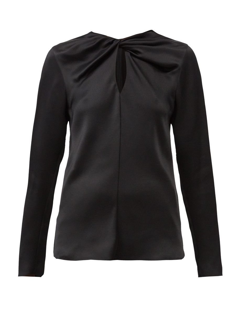 Black Twisted Keyhole Neck Silk Satin Blouse Giambattista Valli Matchesfashion Au