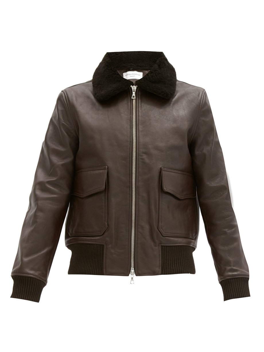Brown John shearling-collar leather bomber jacket | Officine Générale ...